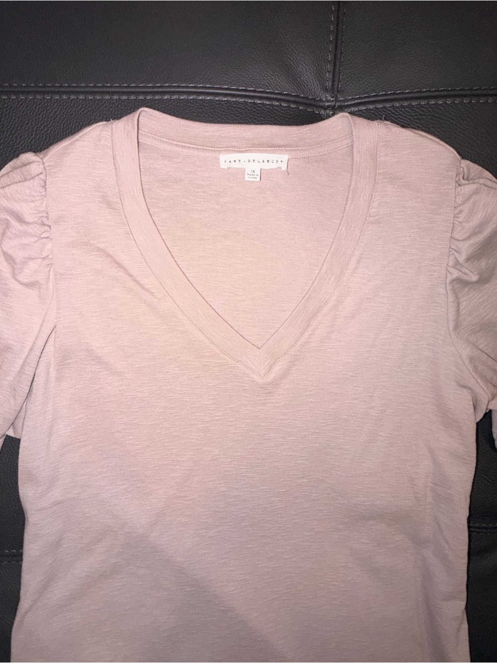 Jane and Delancey Slub Tee with Princess Puff Sleeves Light Pink 1X - Picture 3 of 6